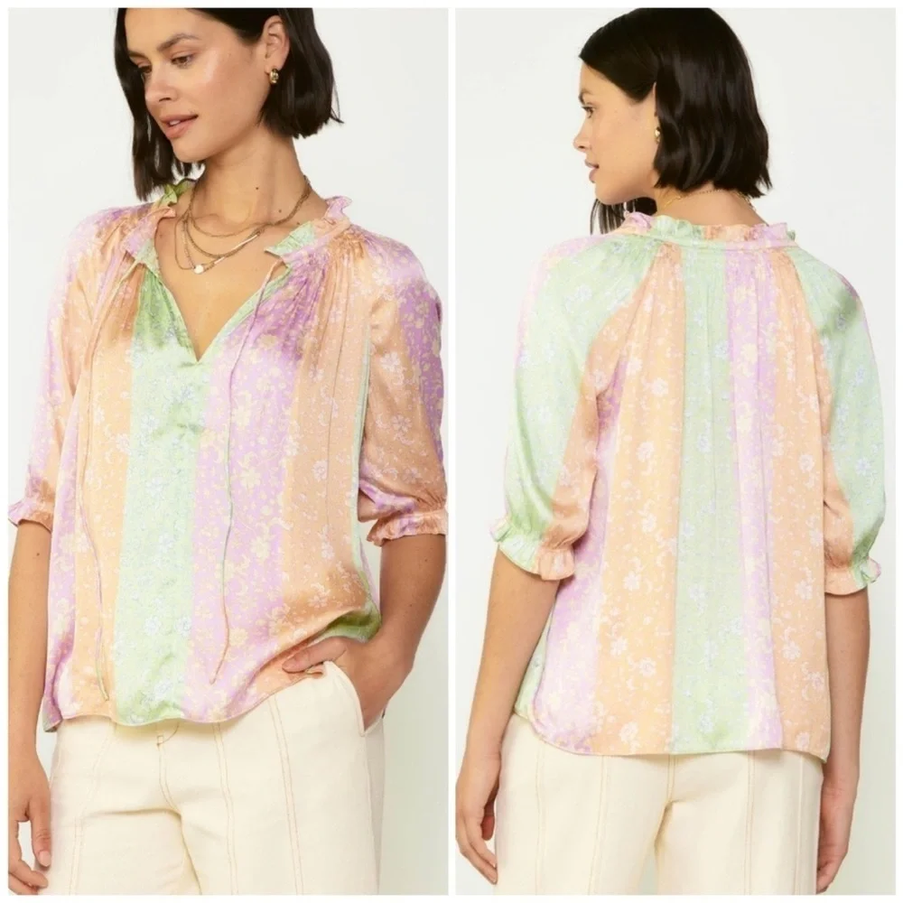 Current Air Green and Orange 3/4 Sleeve Relaxed Blouse